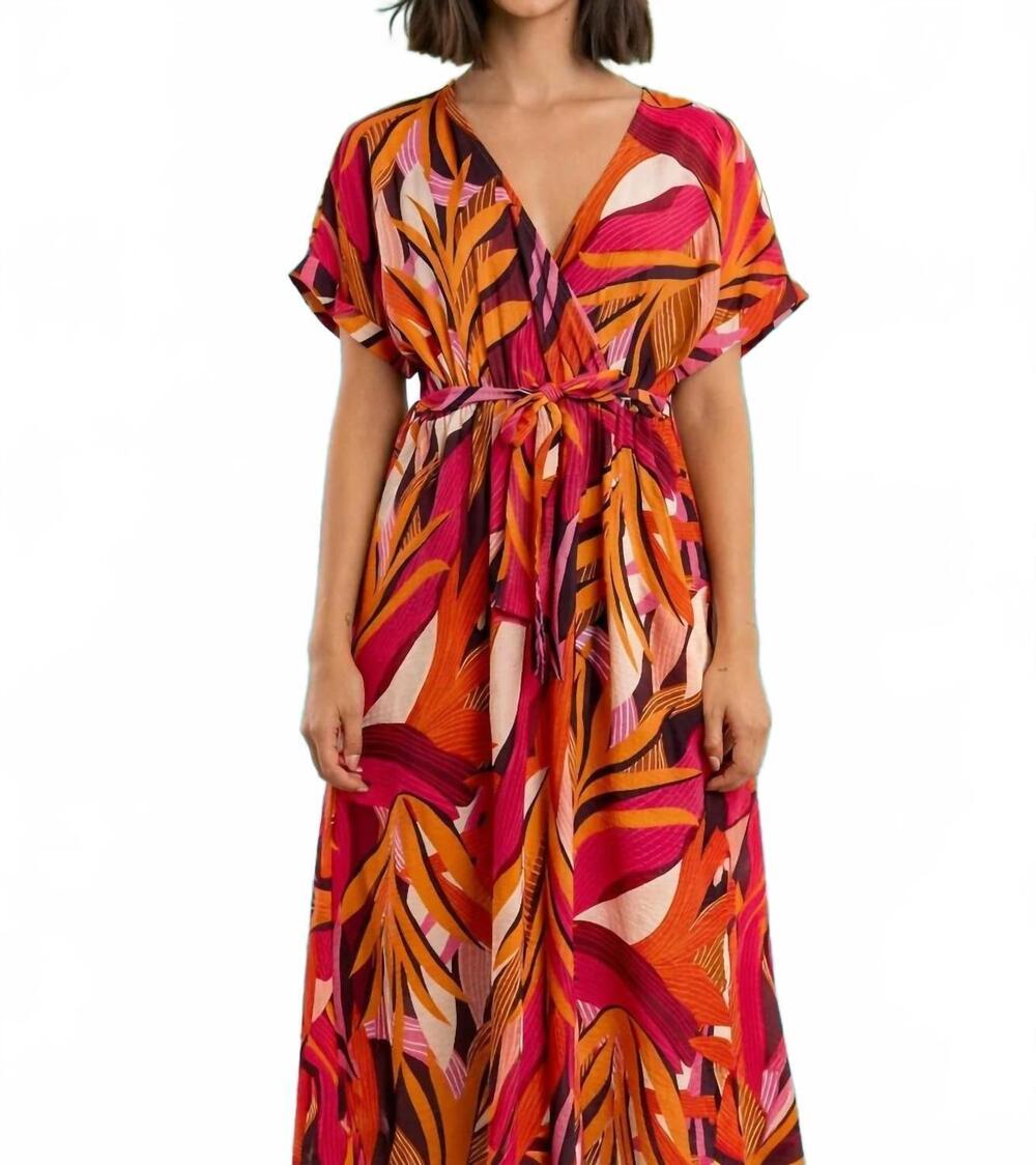 NEW MOLLY BRACKEN marquise belted midi dress in multicolor